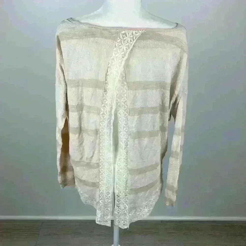 Free People Tan V-Neck Long Sleeve Top Size M